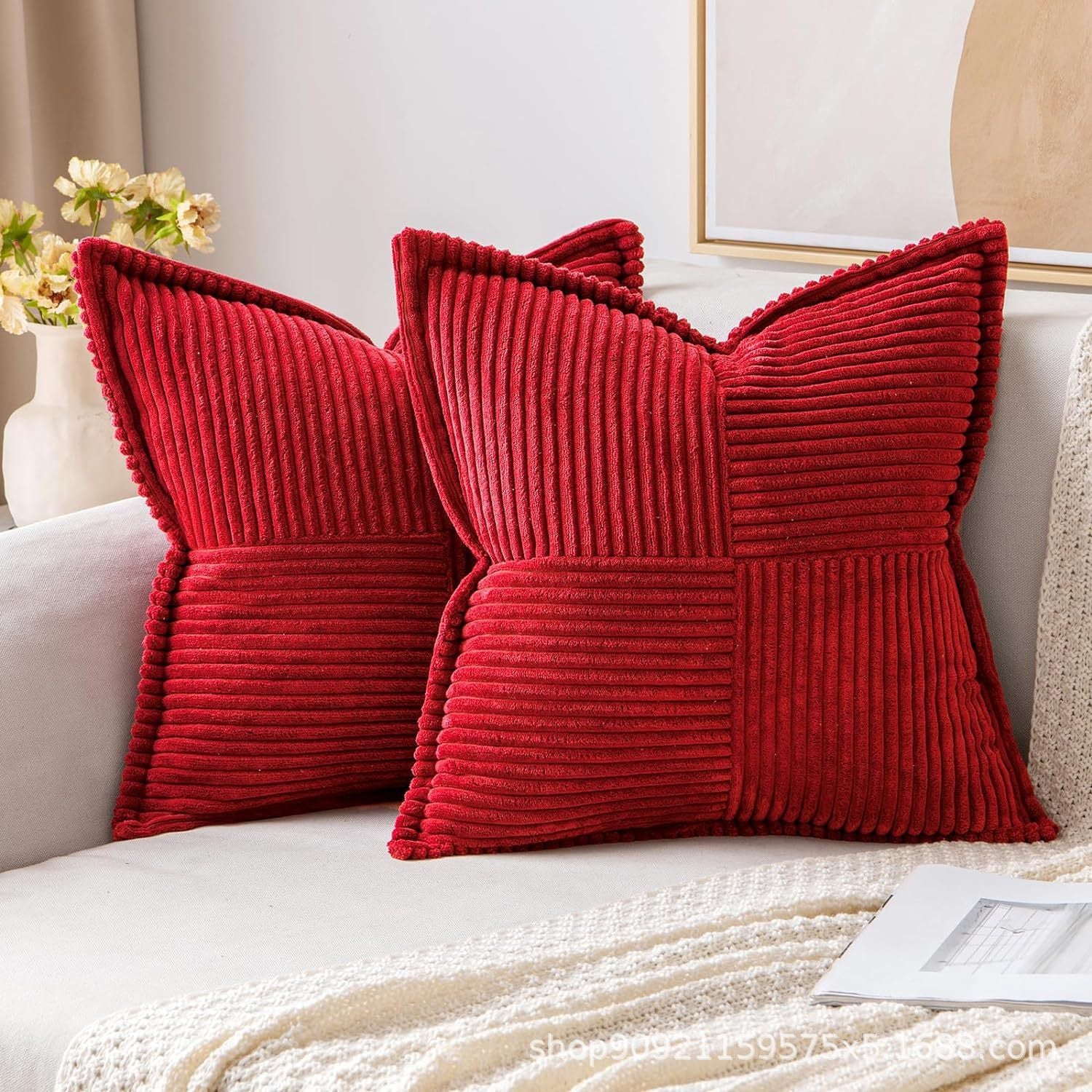 Super Soft Corduroy Pillow Covers – Boho Striped Decorative Throw Covers for Couch, Living Room, Christmas Decor (1 Piece)