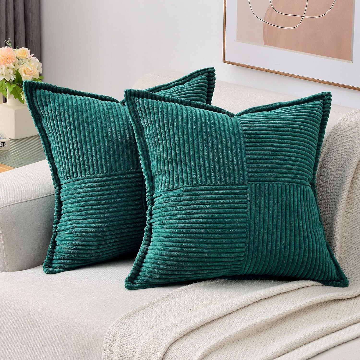 Super Soft Corduroy Pillow Covers – Boho Striped Decorative Throw Covers for Couch, Living Room, Christmas Decor (1 Piece)