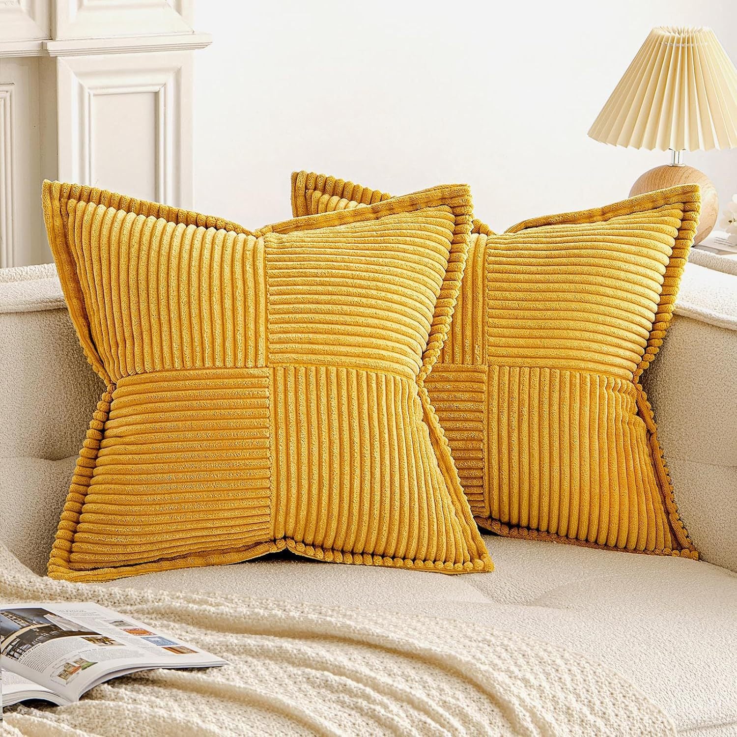 Super Soft Corduroy Pillow Covers – Boho Striped Decorative Throw Covers for Couch, Living Room, Christmas Decor (1 Piece)