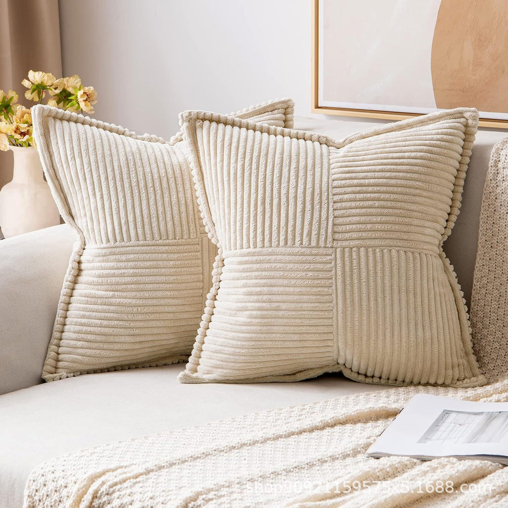 Super Soft Corduroy Pillow Covers – Boho Striped Decorative Throw Covers for Couch, Living Room, Christmas Decor (1 Piece)