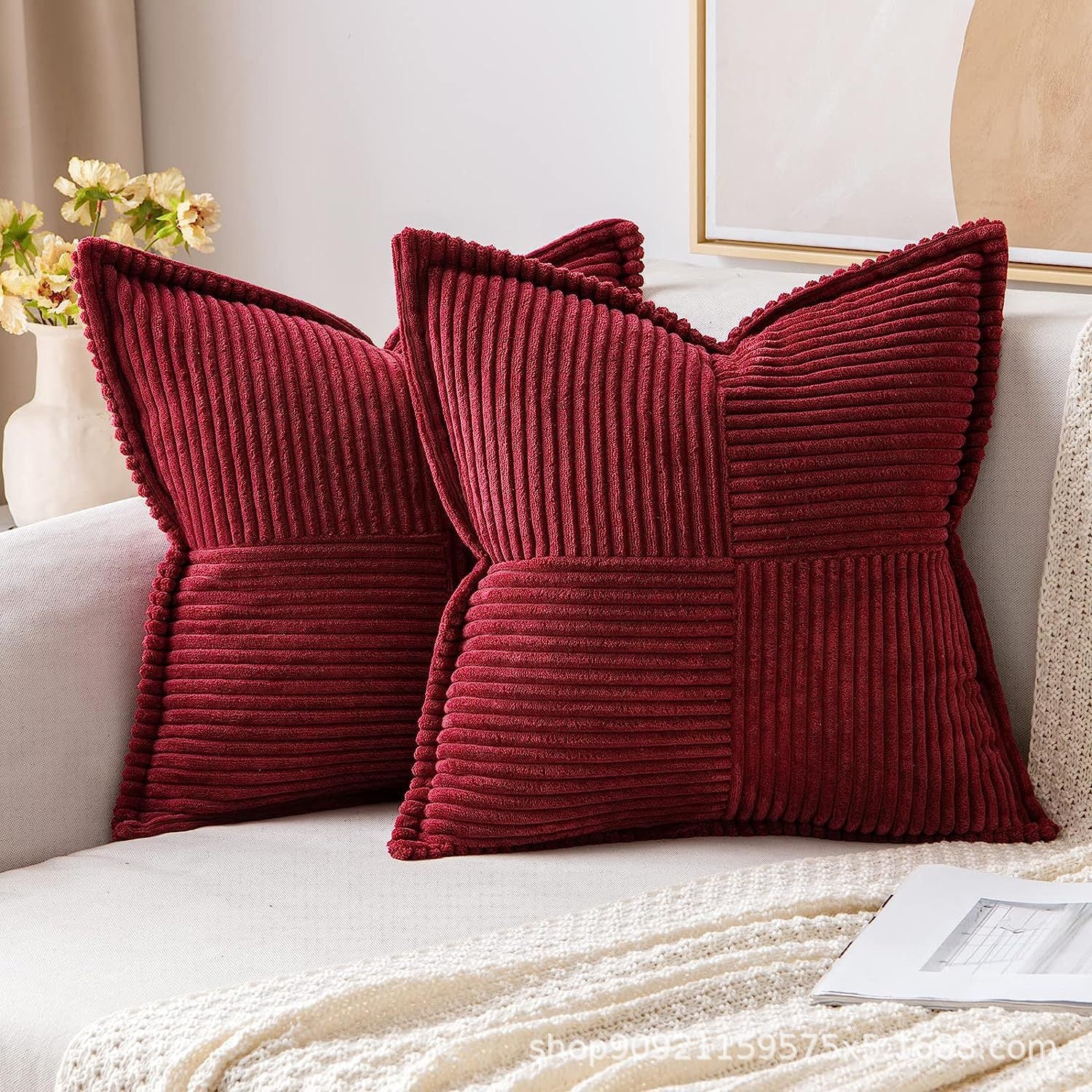Super Soft Corduroy Pillow Covers – Boho Striped Decorative Throw Covers for Couch, Living Room, Christmas Decor (1 Piece)