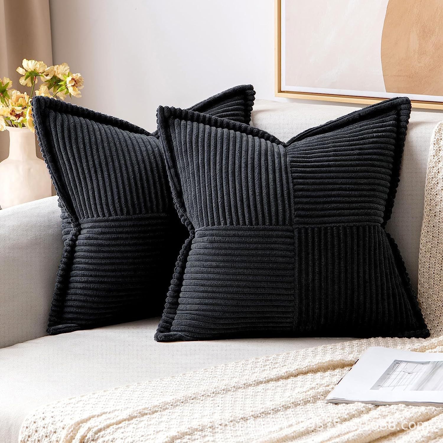 Super Soft Corduroy Pillow Covers – Boho Striped Decorative Throw Covers for Couch, Living Room, Christmas Decor (1 Piece)