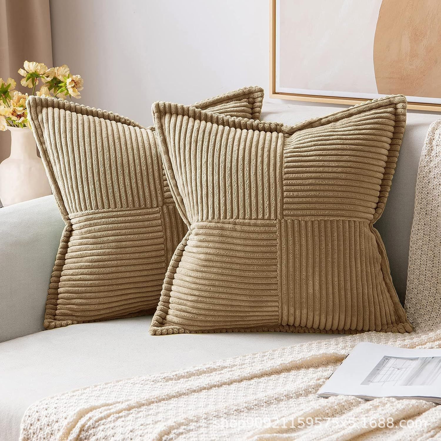 Super Soft Corduroy Pillow Covers – Boho Striped Decorative Throw Covers for Couch, Living Room, Christmas Decor (1 Piece)