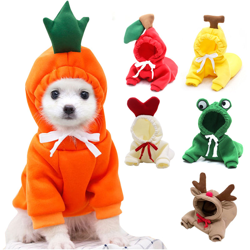 Cute Fruit Dog Hoodies for Small Dogs – Warm Winter Fleece Pet Clothes, Puppy & Cat Costumes for French Bulldog, Chihuahua, and More