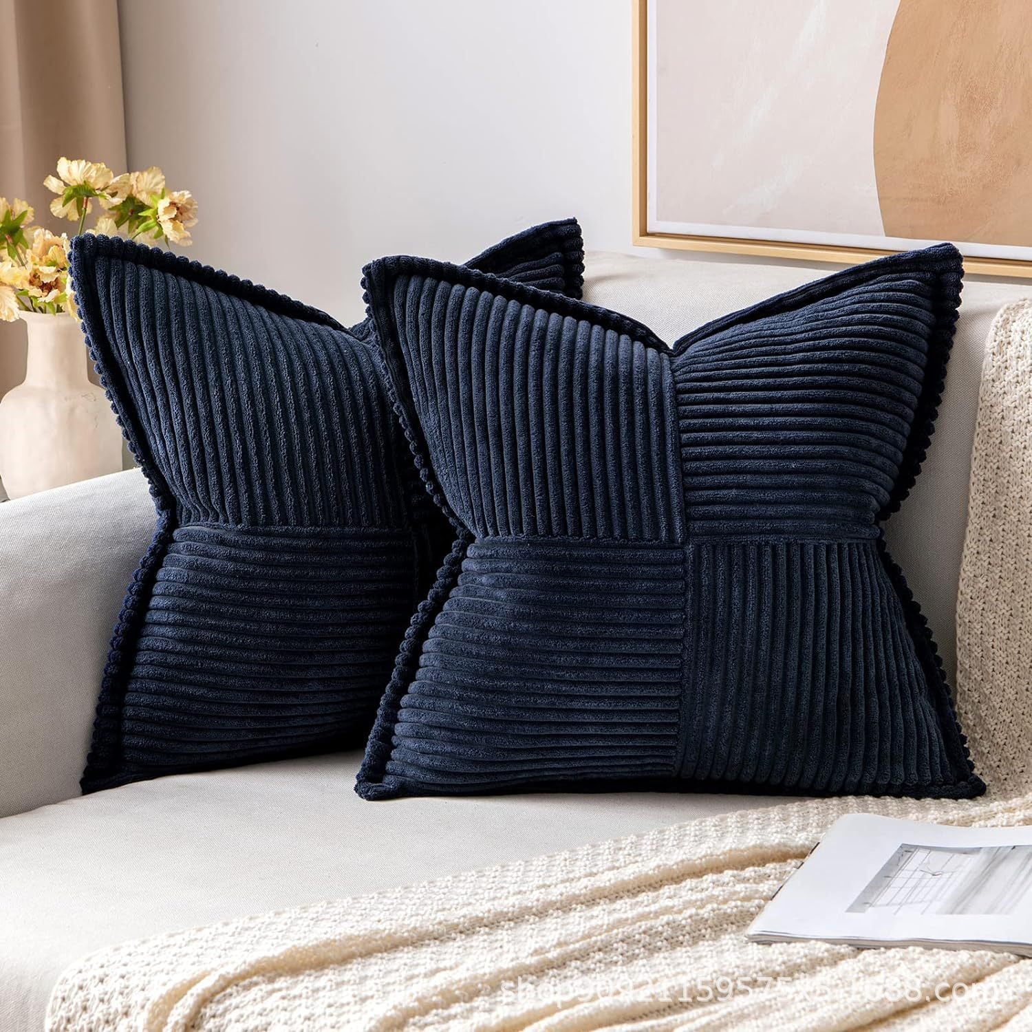 Super Soft Corduroy Pillow Covers – Boho Striped Decorative Throw Covers for Couch, Living Room, Christmas Decor (1 Piece)
